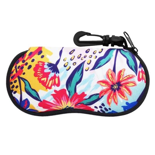 On Sale - Zippered Neoprene Eyeglass Pouch with plastic carabiner clip (Floral)