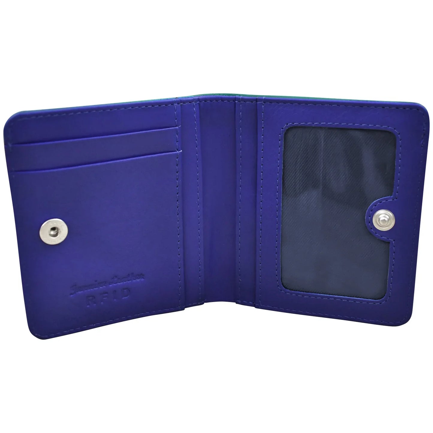 ili New York RFID Bi-fold Cartera de cuero mini de dos tonos (Aqua/Cobalt) - 7831