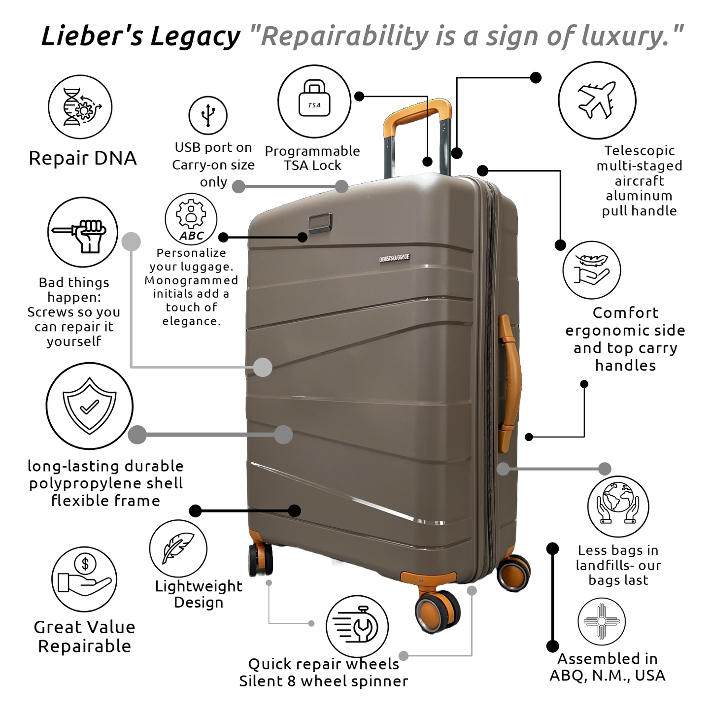 Lieber's Luggage® Legacy Expandable 21" Hardside Carry-On Spinner (Free Monogram)