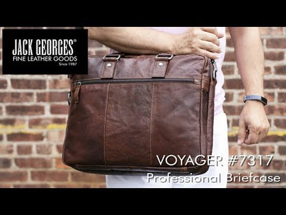 Jack Georges Buffalo Leather Double Gusset Zippered Briefcase w/ Trolley Sleeve  7317