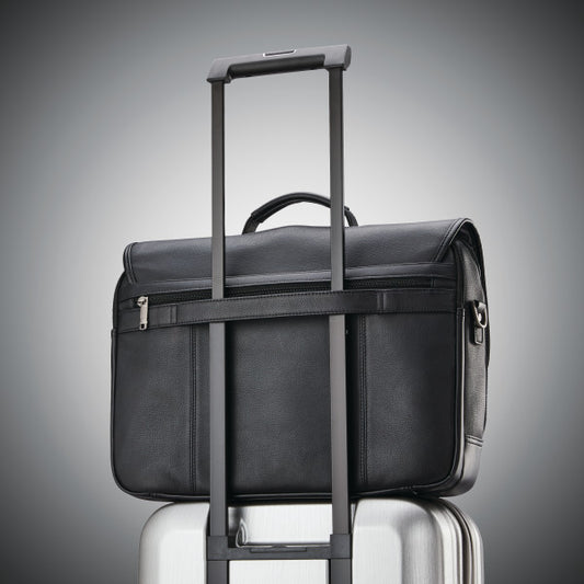 Samsonite CLASSIC LEATHER Flapover Messenger Zippered Briefcase w/ trolley sleeve passthrough