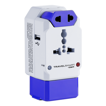 TravelSmart® by Conair All-in-One International Adapter with USB Blue & White