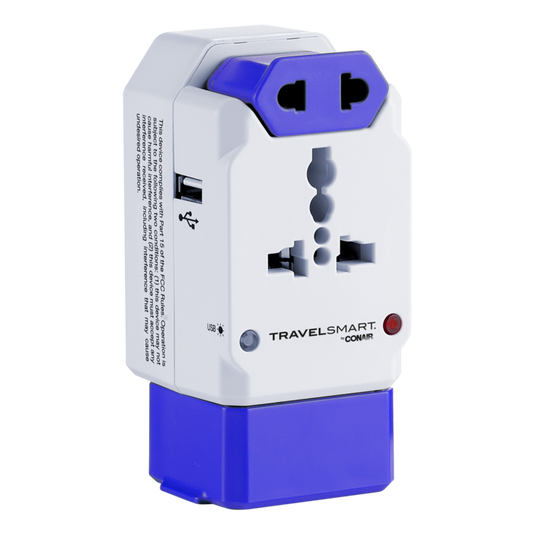 TravelSmart® by Conair All-in-One International Adapter with USB Blue & White