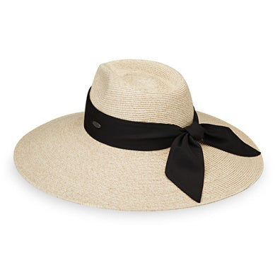 Wallaroo Packable Hat- Elise UPF 50+ Elise-White Beige w black scarf