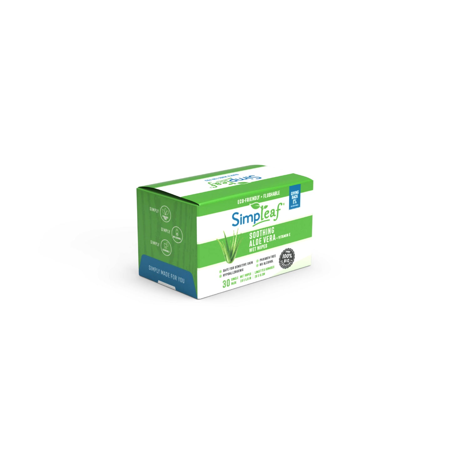 Simpleaf Brands - Individually Wrapped Flushable Wipes| Aloe Vera | 30 Individual Count- $6