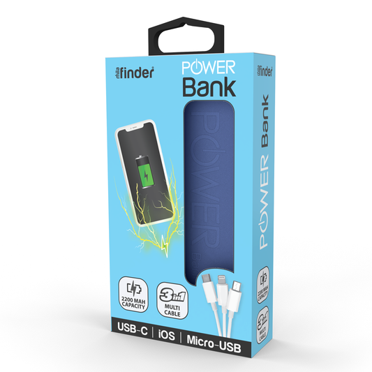 Mila Finder- Emergency Portable Charger Power Bank 2200mAh - Blue
