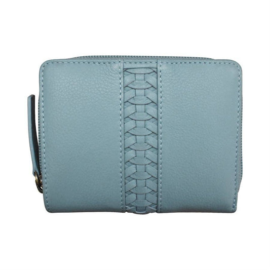 ili New York - 4481 Leather RFID blocking Small Snap Wallet Urbano Braided: GLACIER BLUE