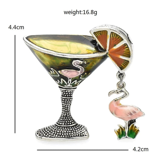 Fashion Pin Martini with Dangling Flamingo