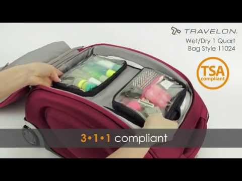 Travelon 1 Quart Zip Top travel case with 6 bottles TSA 3-1-1 toiletry bag