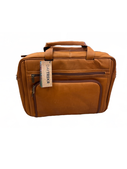 DayTrekr Slim Leather Zippered Briefcase Tan