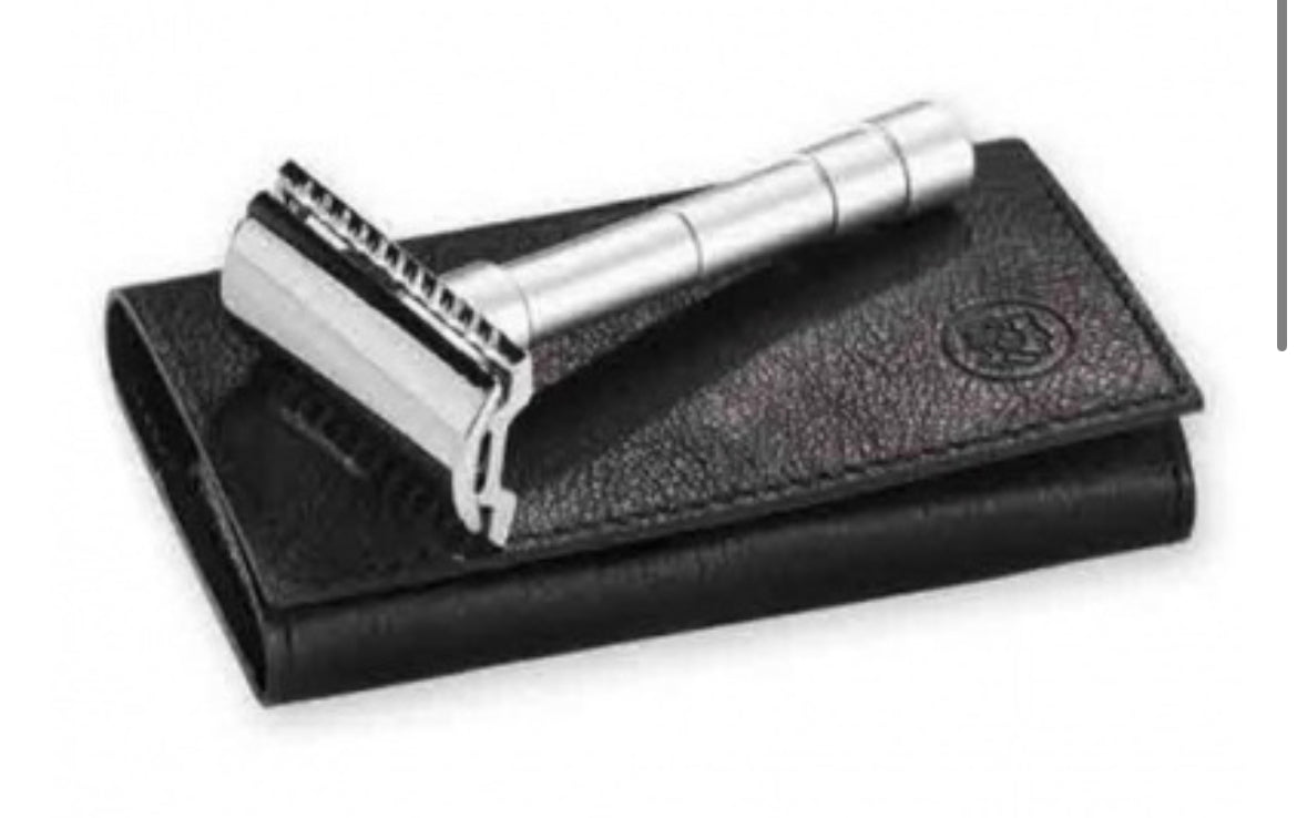 Merkur 3-piece German-made Travel Razor Shaving Kit in Leather Case with Blades (last one in stock)