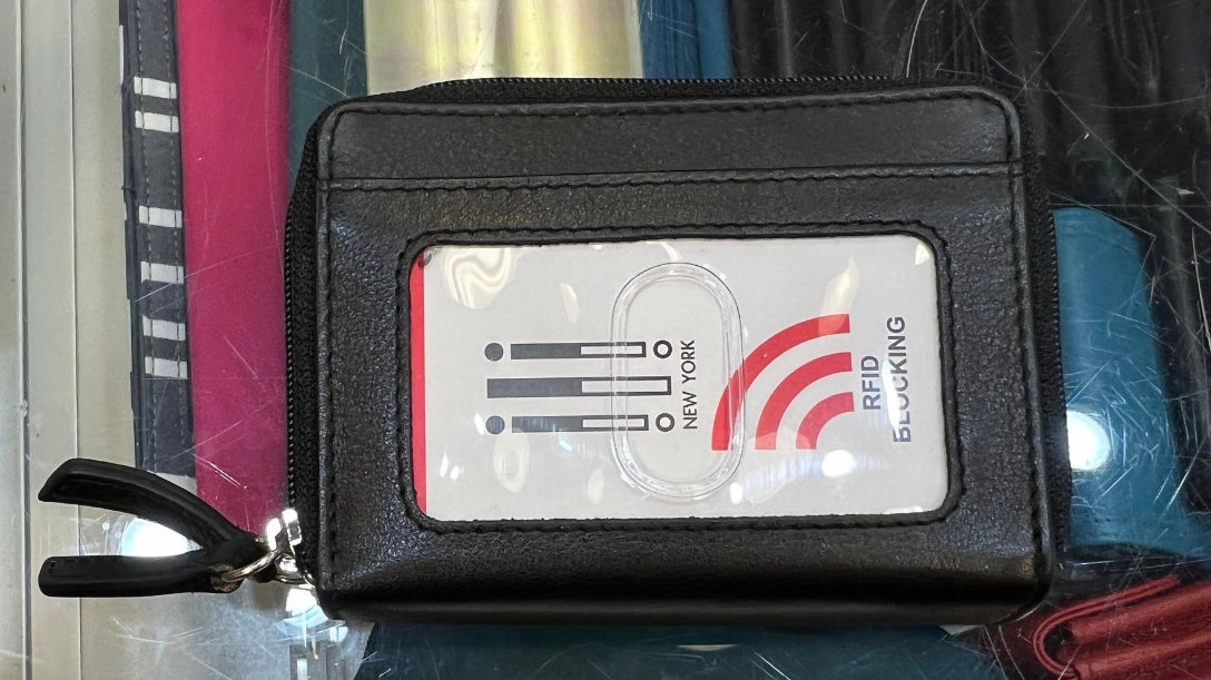 ili RFID Accordian Card Case Leather Wallet (Black)