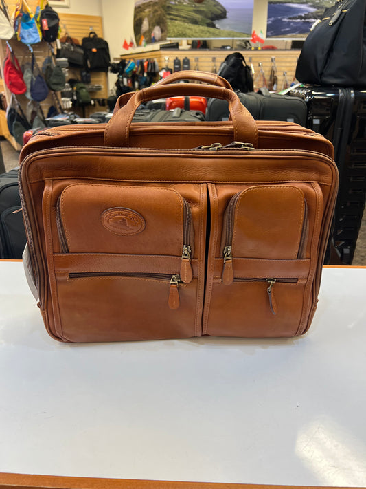 Leather Top Zippered Briefcase Tan
