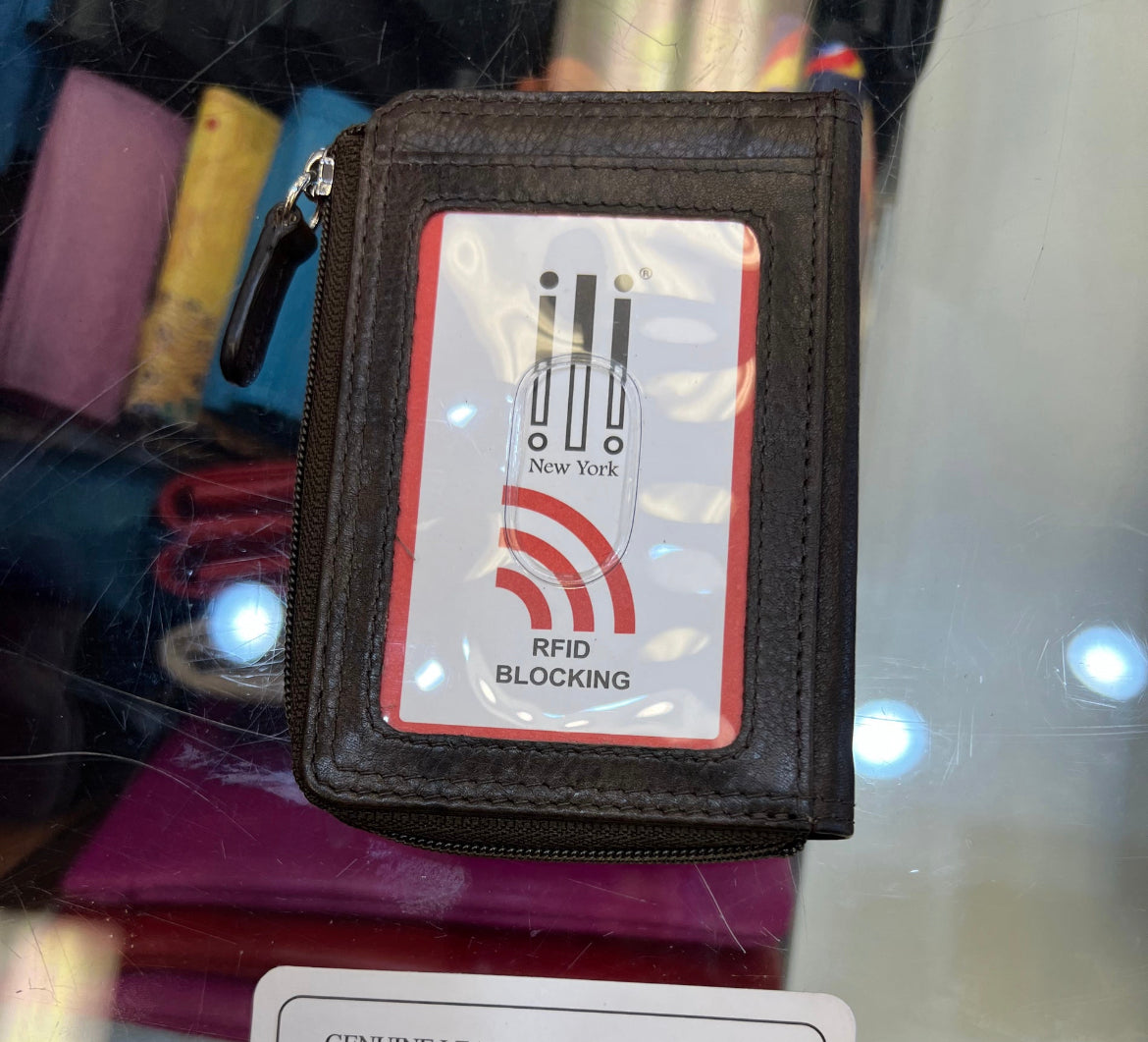 ili New York RFID Zippered Leather Card Case Leather Wallet (Walnut)