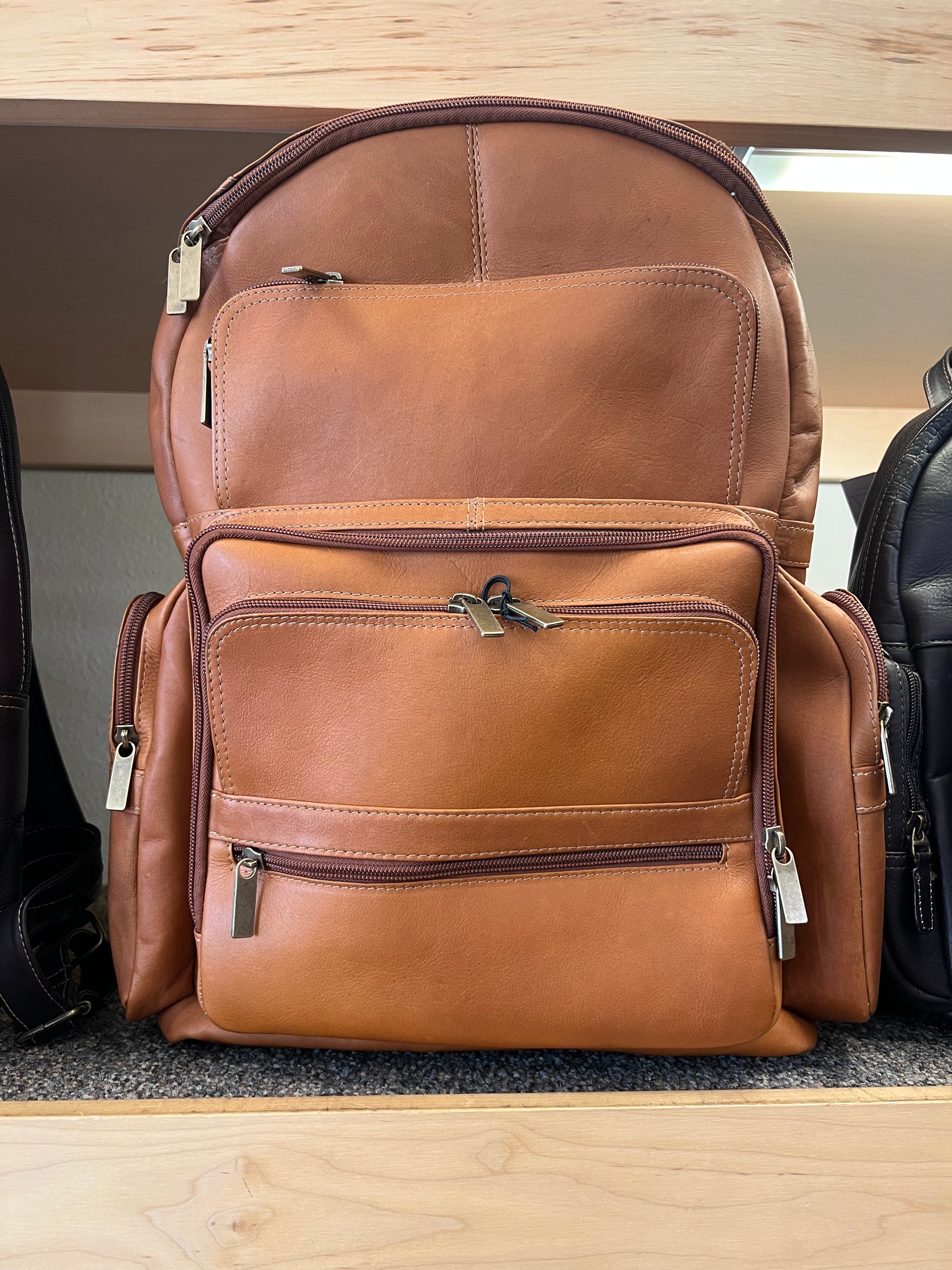backpack purse leather slim Boconi Garth Cognac organizer and pocket with RFID protection Womens Small Soft Black Leather