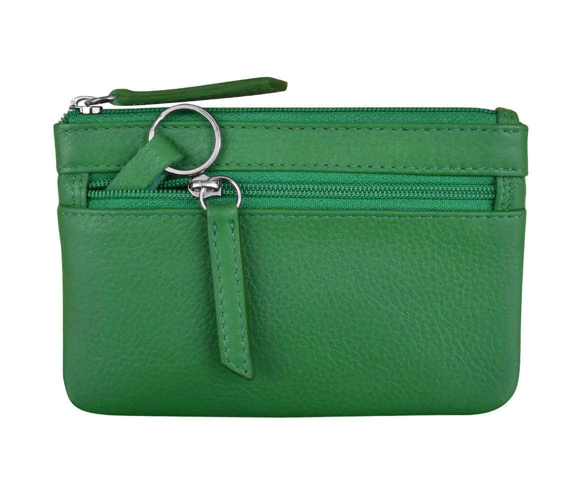 ili RFID Leather Coin Purse with Keyring (Emerald)