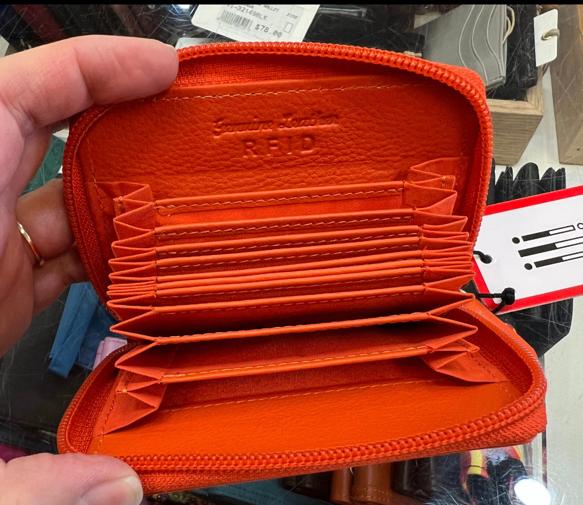 ili New York Leather RFID Accordian Card Case Leather Wallet (Orange)