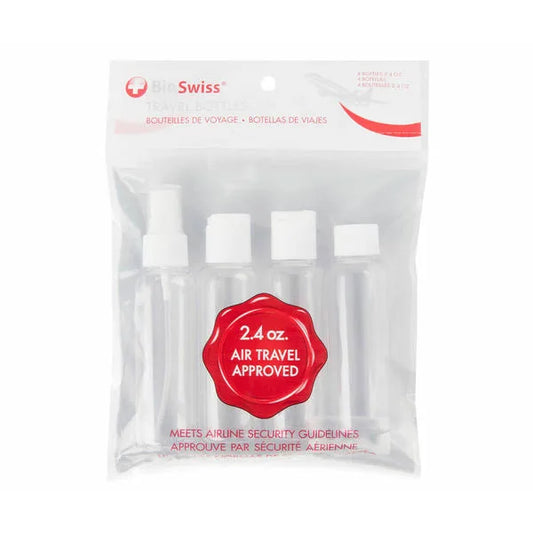 On Sale - BioSwiss 2.4 Ounce 3-1-1 Clear Toiletry Bottles (4-piece)