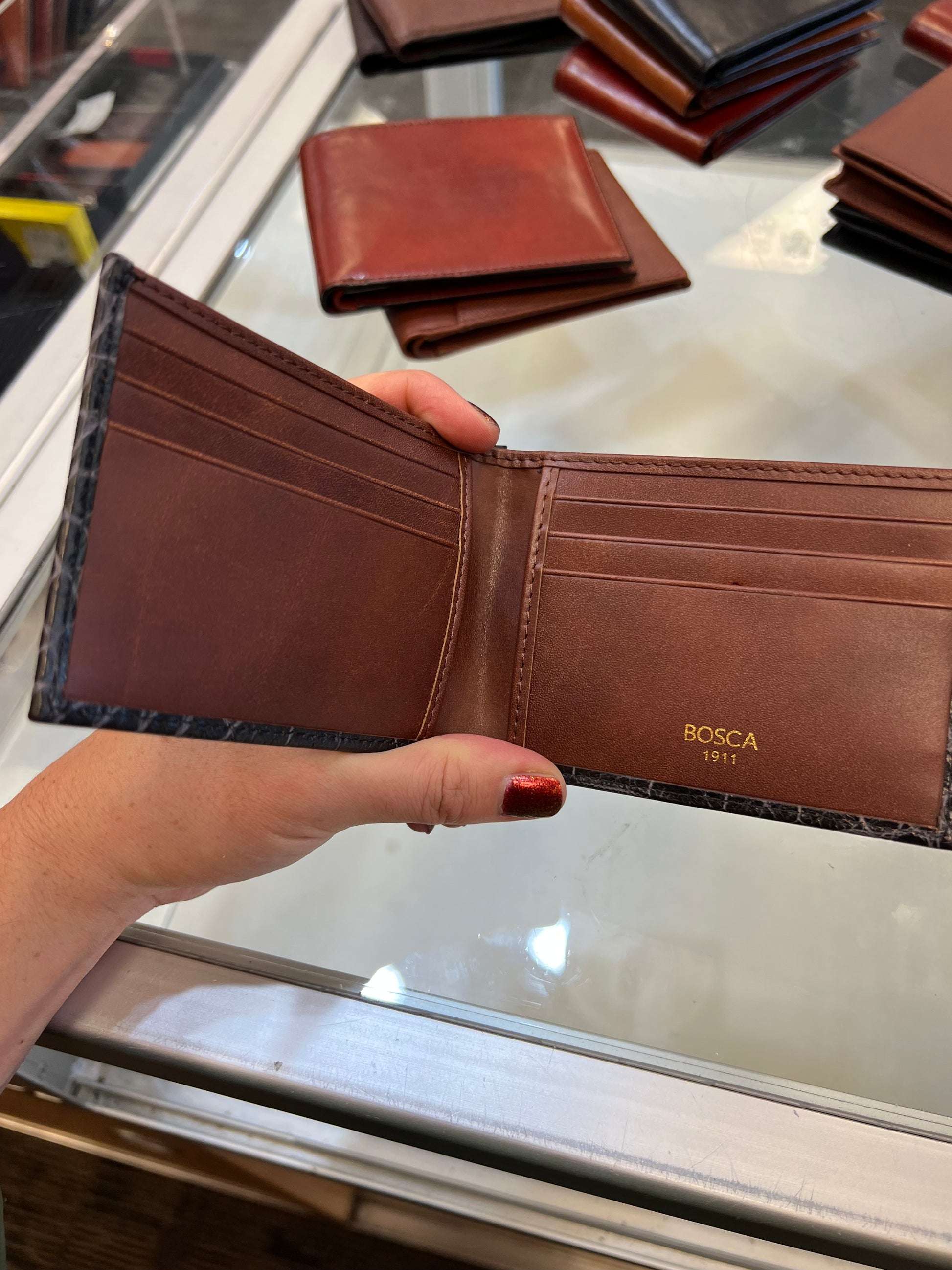 Old Leather Trifold Wallet by Bosca