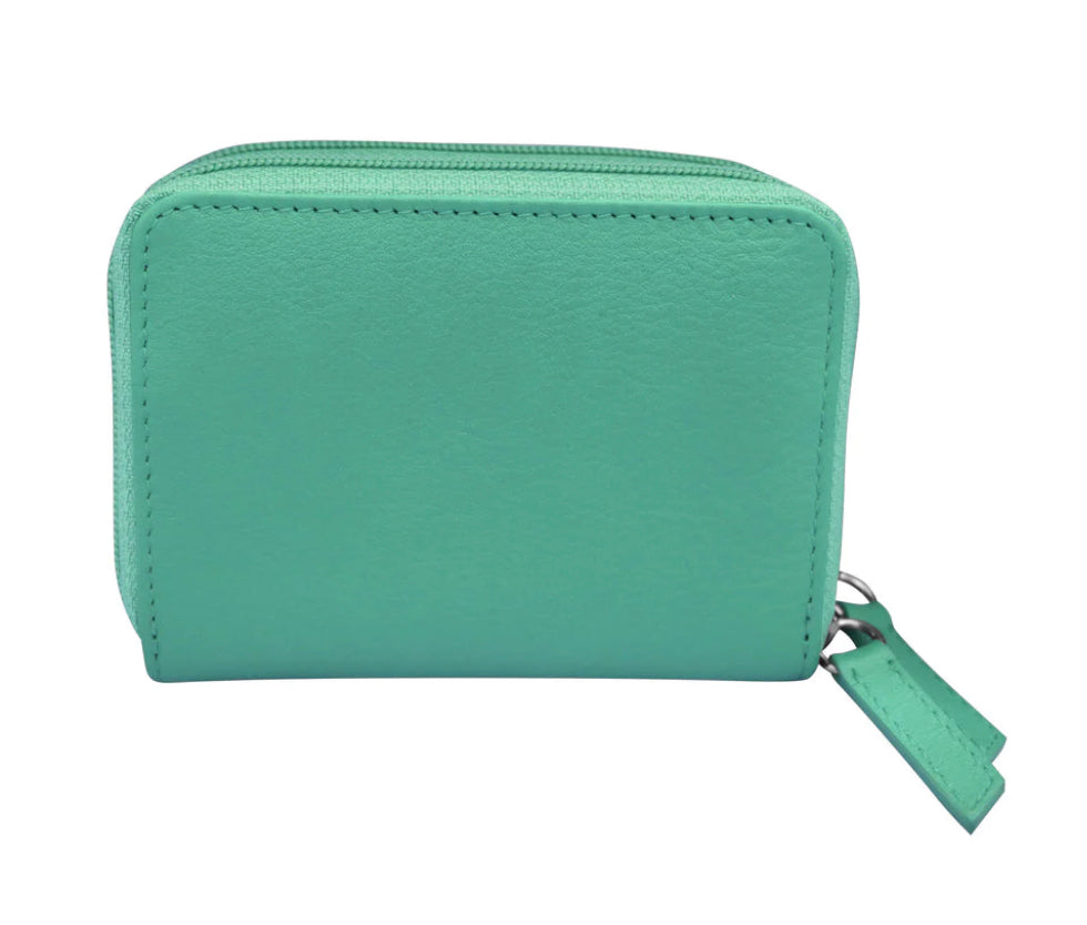 ili New York Leather RFID Accordian Card Case Leather Wallet (Turquoise)