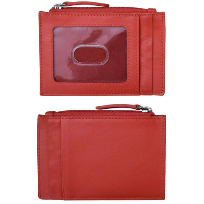 ili New York RFID Leather Zippered I.D. Wallet- 7416 Cherry Red