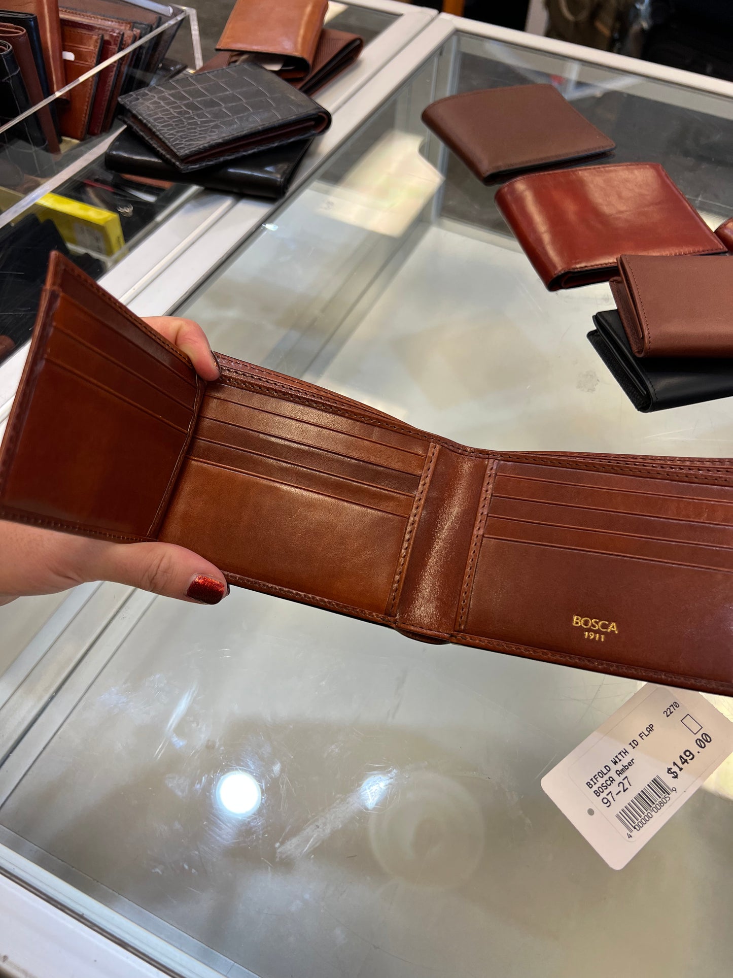 Bosca Bifold Leather Wallet With ID Flap