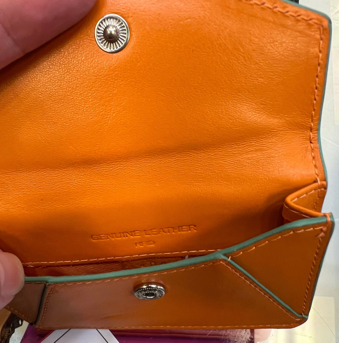 ili New York RFID Card Case Leather Wallet/Coin Purse (Papaya/Turquoise)