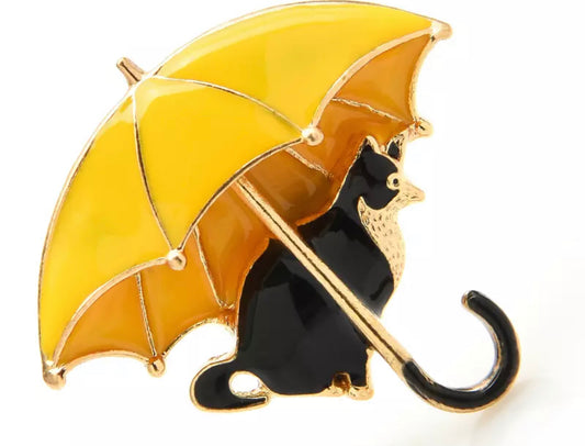 Fashion Pin- Umbrella Cat