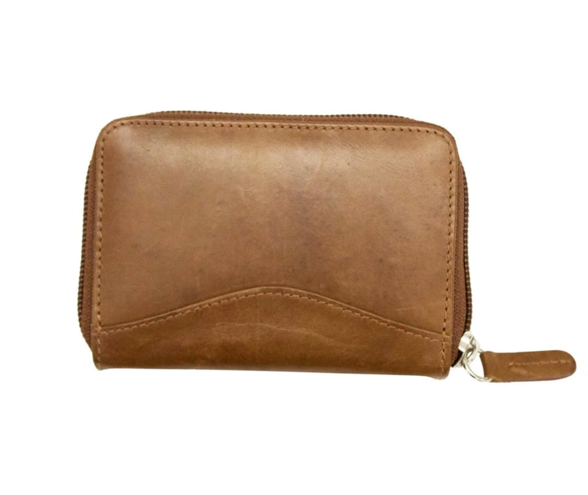 ili New York Leather RFID Accordian Card Case Leather Wallet (Antique Saddle)