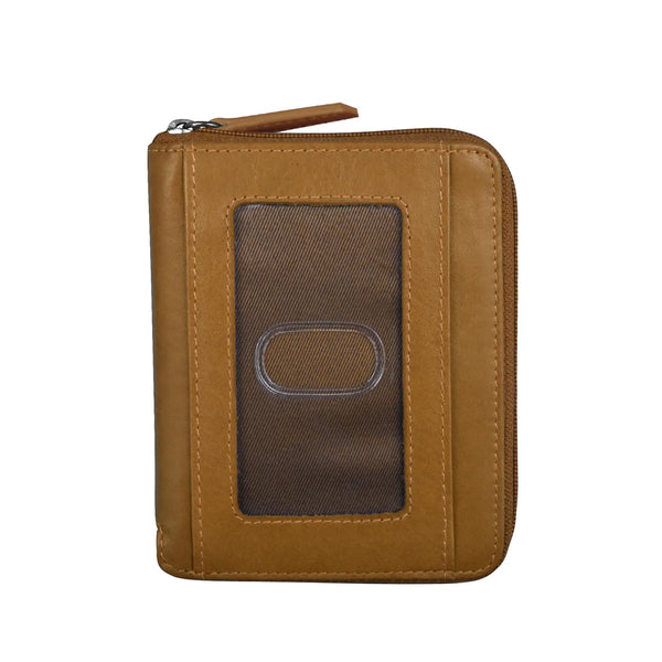 ili New York RFID Zip Around Leather Wallet- 7859 Antique Saddle