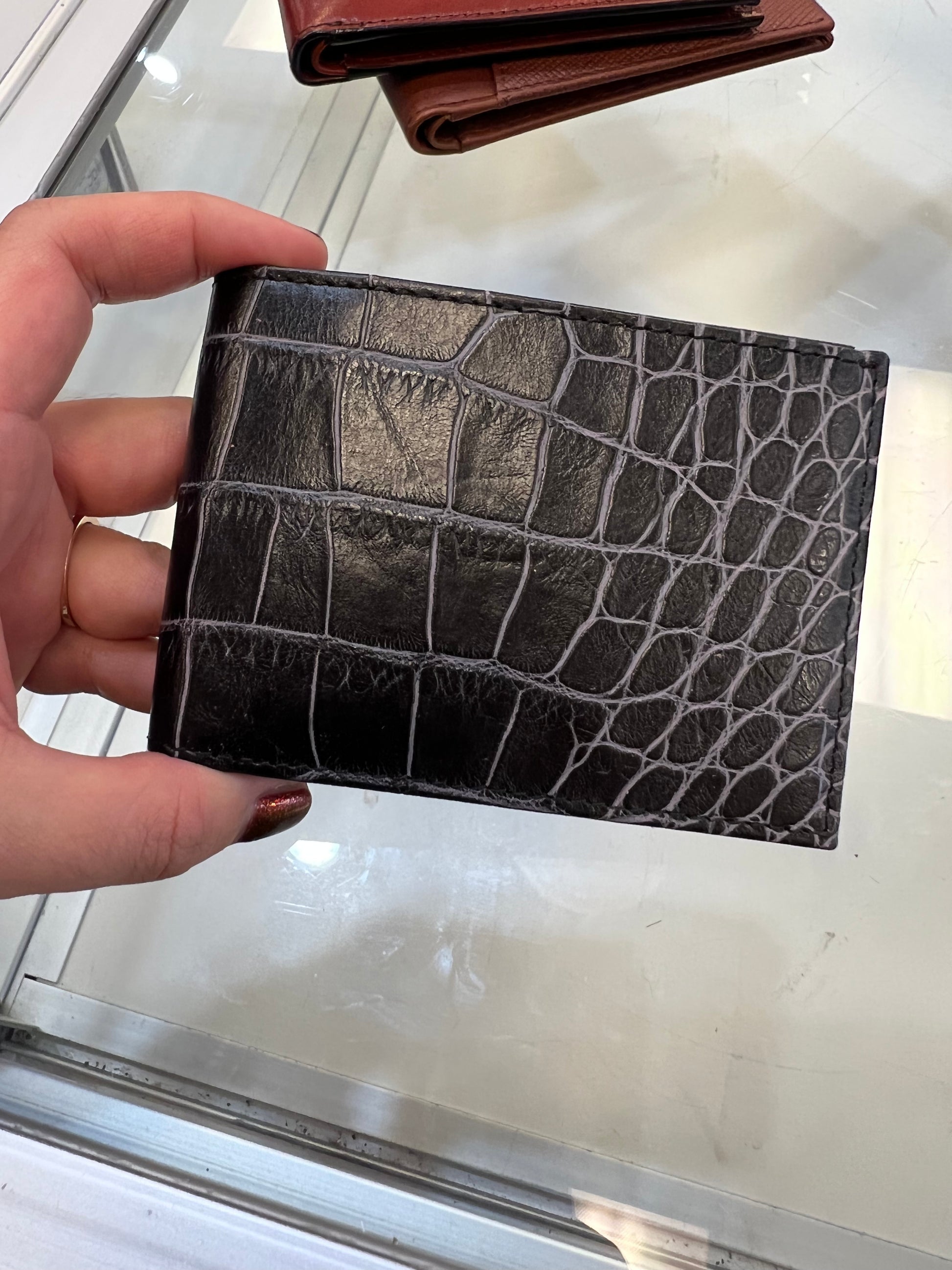 Men's Cubic Crocodile Leather Wallet in Brown/Black - Arcane Fox Shades of Blue/Black-#424156