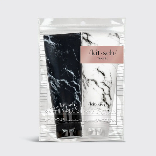 Kitsch 3-1-1 Botellas de aseo de silicona de 80 ml (2 piezas, blanco y negro)