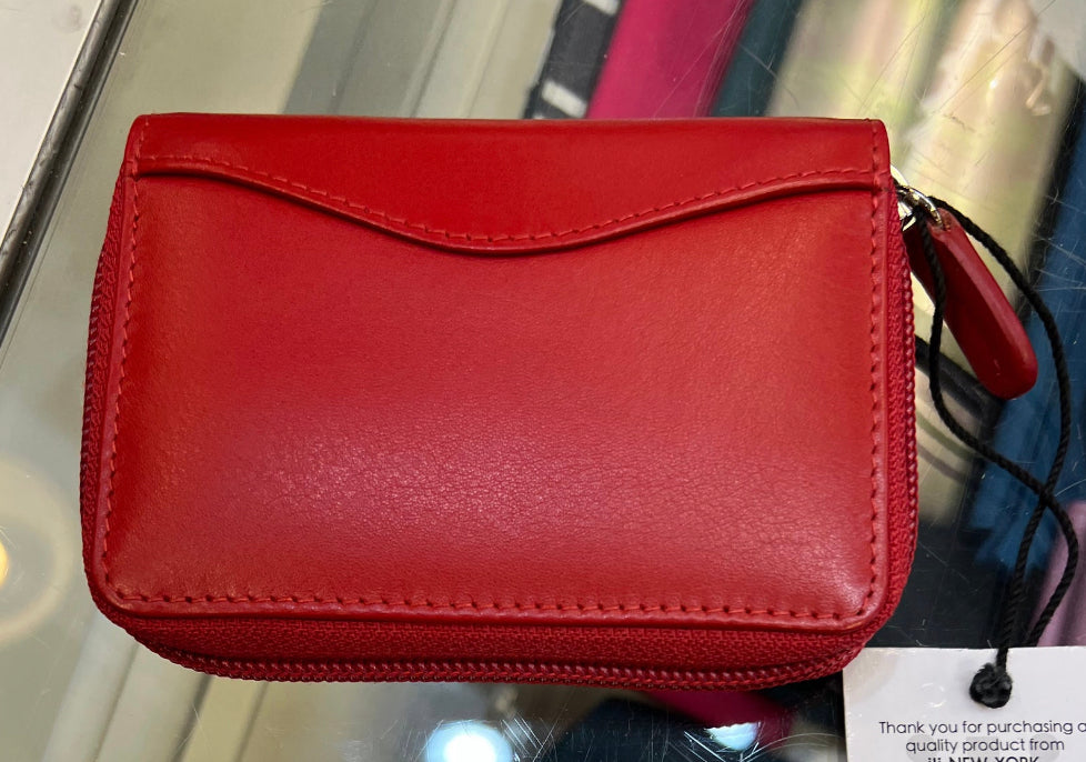 ili RFID Accordian Card Case Leather Wallet (Red)