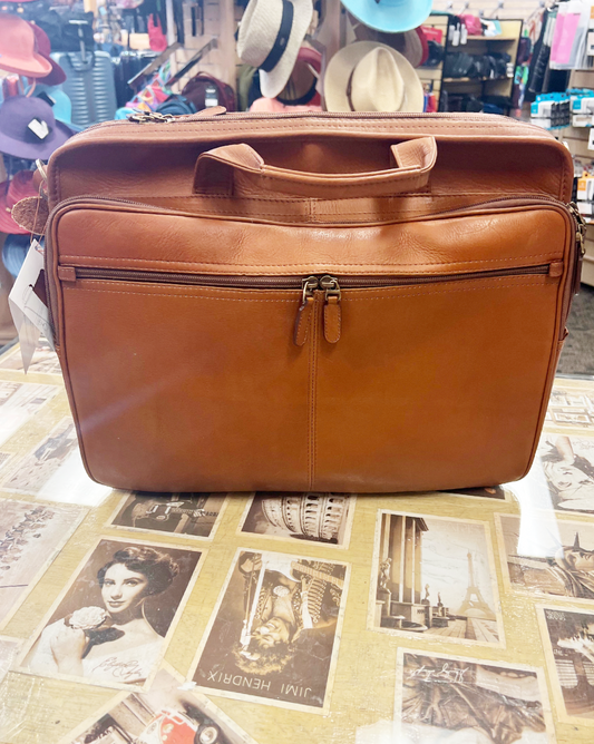 Leather Zippered Briefcase Tan