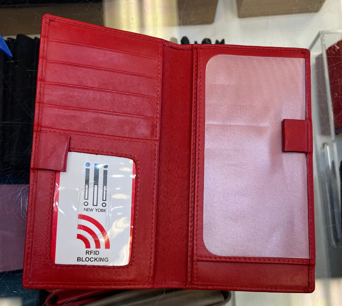 ili New York RFID - Cartera de piel con tapa para chequera (rojo)