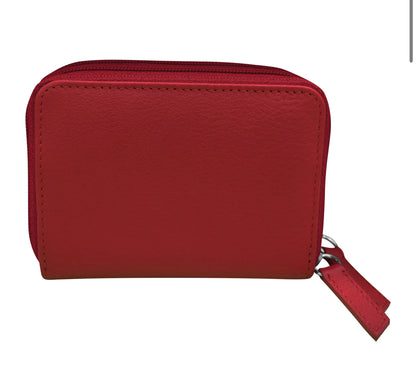 ili New York Leather RFID Accordian Card Case Leather Wallet (Red)