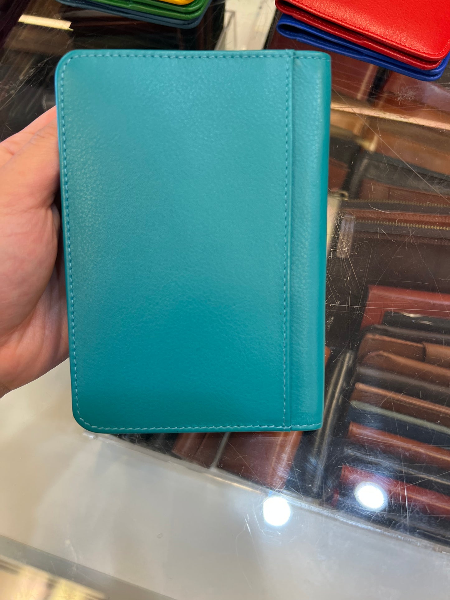 ili RFID EMB Leather Passport Wallet (Aqua)