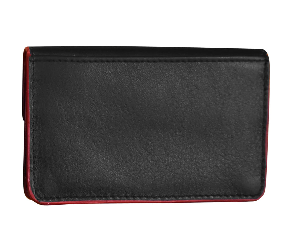 ili New York RFID Card Case Leather Wallet (Black/Red)