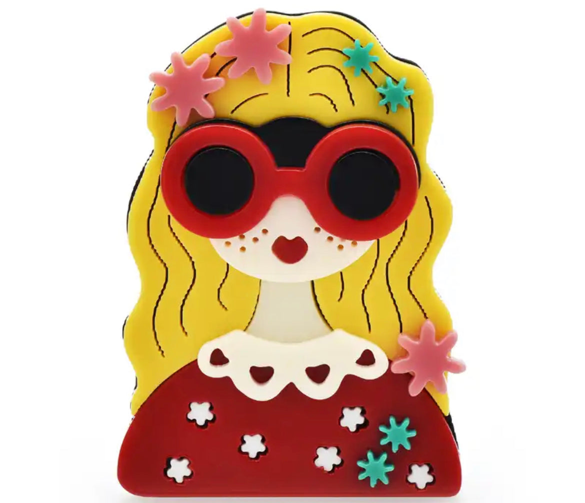 On Sale - Fashion Pin- Red Glasses Girl