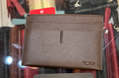 On Sale- TUMI Nassau RFID Money Clip Leather Wallet (Dark Brown Textured)