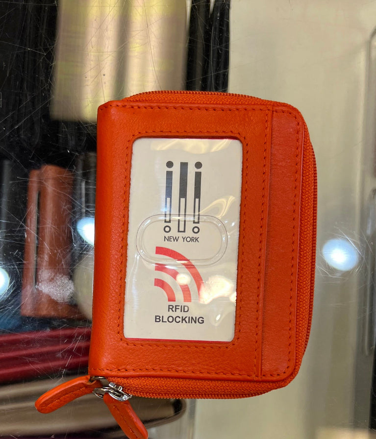 ili New York Leather RFID Accordian Case Leather Wallet (Orange)