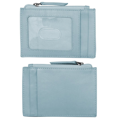 ili New York RFID Leather Zippered I.D. Wallet- 7416 Chambray