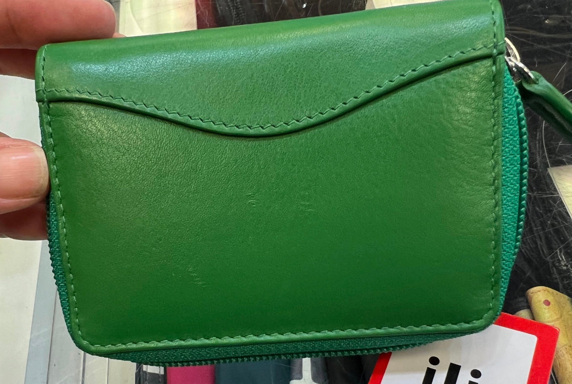 ili New York Leather RFID Accordian Card Case Leather Wallet (Emerald)