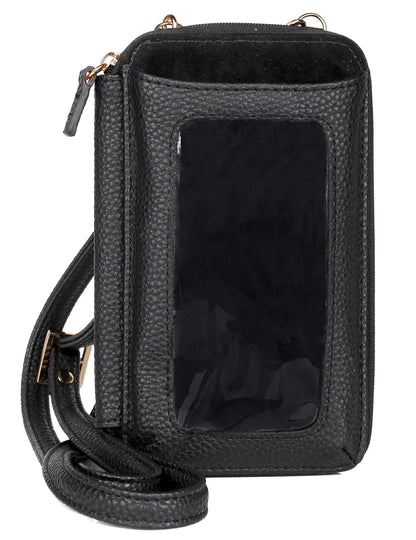 Julia Buxton Vegan Leather RFID Everywhere Crossbody Cellphone Wallet Bag Black