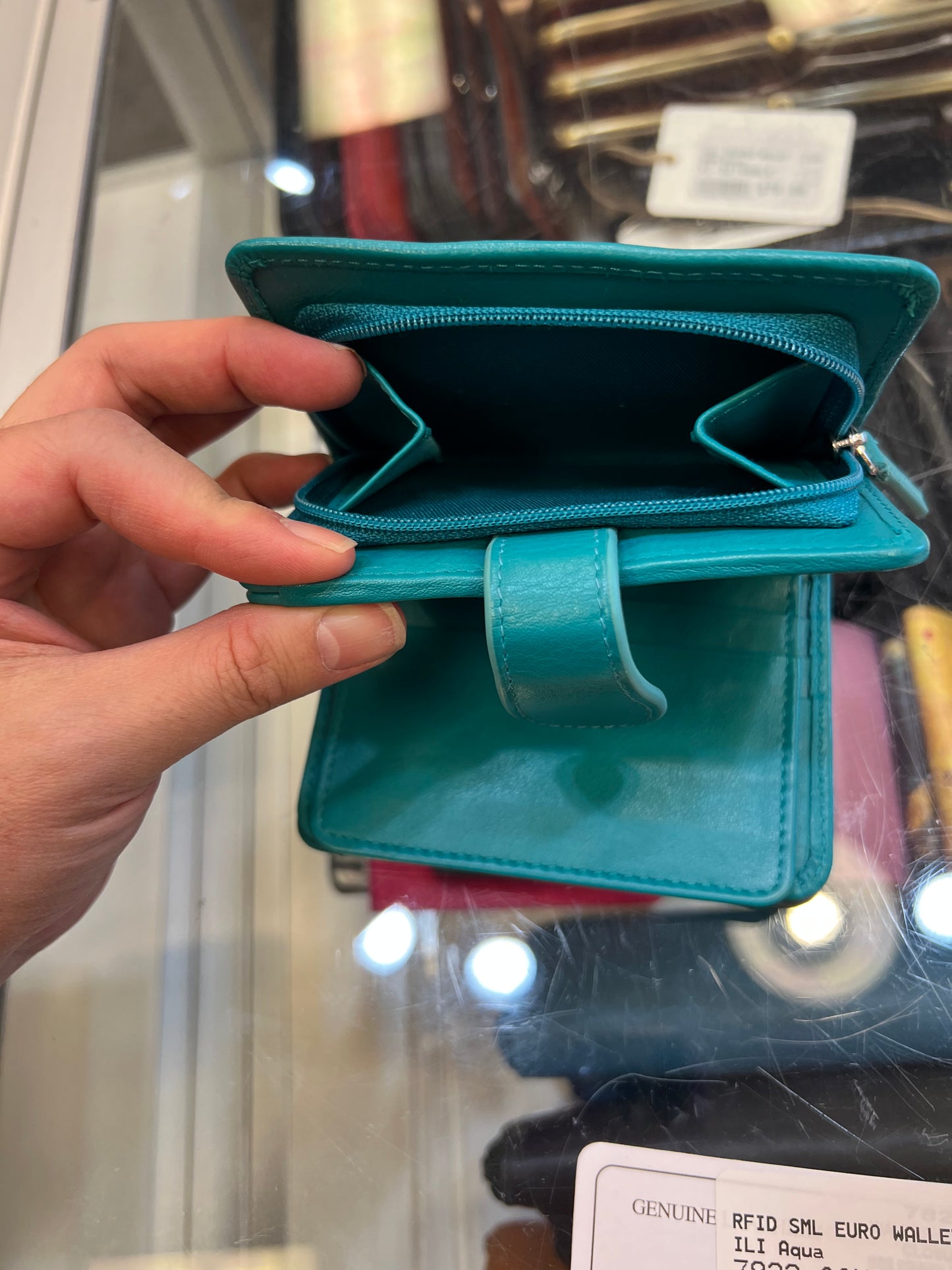 ili New York RFID Small Euro Leather Wallet (Aqua)