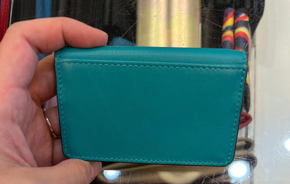ili RFID Card Case Leather Wallet/Coin Purse (Aqua/Brown)