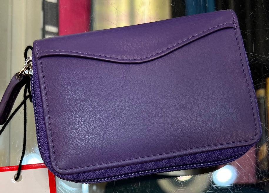 ili New York Leather RFID Accordian Card Case Leather Wallet (Purple)